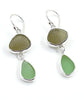 Light Olive & Green Sea Glass Open Back Double Drop Earrings