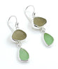 Light Olive & Green Sea Glass Open Back Double Drop Earrings