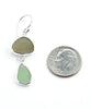 Light Olive & Green Sea Glass Open Back Double Drop Earrings