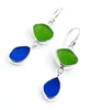 Green & Blue Sea Glass Open Back Double Drop Earrings
