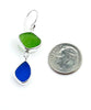 Green & Blue Sea Glass Open Back Double Drop Earrings