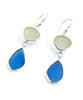 Clear & Blue Sea Glass Open Back Double Drop Earrings
