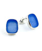 Blue Sea Glass Natural Shape Post Earrings