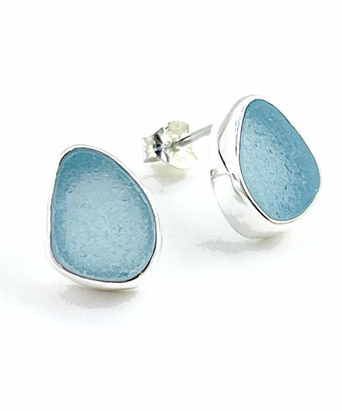 Aqua Sea Glass Natural Shape Post Earrings