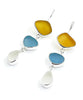 Amber, Blue & Clear Sea Glass Triple Drop Earrings