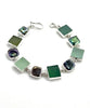 Olive, Green and Aqua Sea Glass with Square Pearl Bracelet -8