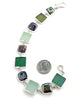 Olive, Green and Aqua Sea Glass with Square Pearl Bracelet -8