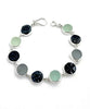 Grey and Aqua Sea Glass with Antique Black Glass Buttons Bracelet- 8