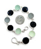 Grey and Aqua Sea Glass with Antique Black Glass Buttons Bracelet- 8