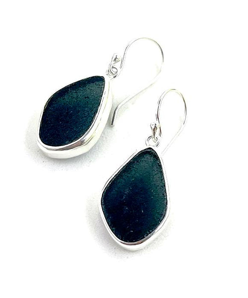 Black Sea Glass Open Back Drop Earrings