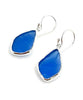 Textured Blue Sea Glass Open Back Drop Earrings