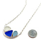 Textured Clear, Blue and Aquas Sea Glass Half Hoop Necklace
