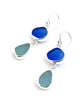 Blue and Aqua Sea Glass Open Back Double Drop Earrings