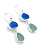 Blue and Aqua Sea Glass Open Back Double Drop Earrings