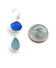 Blue and Aqua Sea Glass Open Back Double Drop Earrings