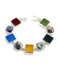 Earth Tone Sea Glass with Square Pearl Bracelet - 7 1/2