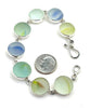 Light Green and Blue Stripe Sea Glass Marble Bracelet - 7 1/2