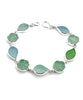 Soft Green and Aqua Sea Glass Leaves and Stone Flower Bracelet- 9