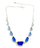 Textured Cobalt, Aqua and Clear Sea Glass 11 Piece Necklace