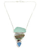 Large Aqua & Blue Sea Glass with Abalone Triple Drop Barbell Necklace