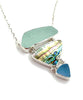Large Aqua & Blue Sea Glass with Abalone Triple Drop Barbell Necklace
