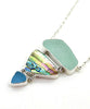 Large Aqua & Blue Sea Glass with Abalone Triple Drop Barbell Necklace