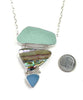 Large Aqua & Blue Sea Glass with Abalone Triple Drop Barbell Necklace
