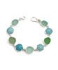 Soft Green and Aqua Sea Glass and Stone Flower Bracelet- 7 1/2