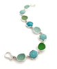 Soft Green and Aqua Sea Glass and Stone Flower Bracelet- 7 1/2