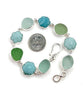 Soft Green and Aqua Sea Glass and Stone Flower Bracelet- 7 1/2