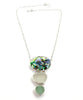 Abalone with Textured Clear & Aqua Sea GLass Triple Drop Barbell Necklace