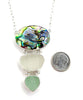 Abalone with Textured Clear & Aqua Sea GLass Triple Drop Barbell Necklace