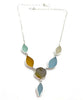 Sea Glass Earth Tone Leaves with Stone Flower 6 Piece Necklace