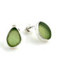 Dark Olive Sea Glass Natural Shape Post Earrings