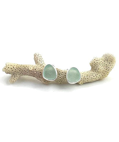Soft Aqua Sea Glass Natural Shape Post Earrings
