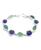Olive & Green and Aqua Sea Glass and Amethyst Flower Bracelet- 8