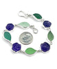 Olive & Green and Aqua Sea Glass and Amethyst Flower Bracelet- 8