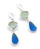 Soft Aqua & Textured Blue Sea Glass Open Back Double Drop Earrings