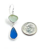 Soft Aqua & Textured Blue Sea Glass Open Back Double Drop Earrings