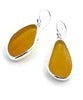 Large textured Amber Sea Glass Open Back Drop Earrings