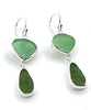 Textured Green & Olive Sea Glass Open Back Double Drop Earrings