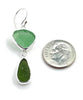 Textured Green & Olive Sea Glass Open Back Double Drop Earrings