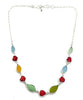 Multi Color Sea Glass Leaves with Carved Coral Roses 11 Piece Necklace