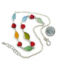 Multi Color Sea Glass Leaves with Carved Coral Roses 11 Piece Necklace