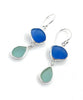 Blue and Aqua Sea Glass Open Back Double Drop Earrings