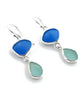 Blue and Aqua Sea Glass Open Back Double Drop Earrings