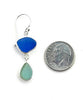 Blue and Aqua Sea Glass Open Back Double Drop Earrings