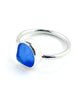 Blue Sea Glass Ring Simple Round Band - Size 7