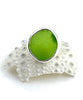 Lime Green Sea Glass Ring Simple Round Band - Size 6