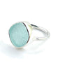 Light Aqua Sea Glass Ring Simple Round Band - Size 7